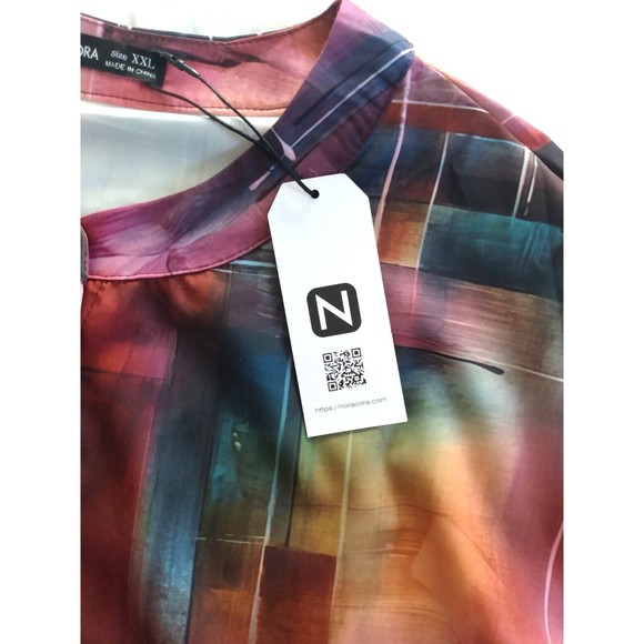 Noracora Women's Colorful Multicolor Blouse Top Shirt 3/4 Sleeve XXL NEW - Picture 7 of 13